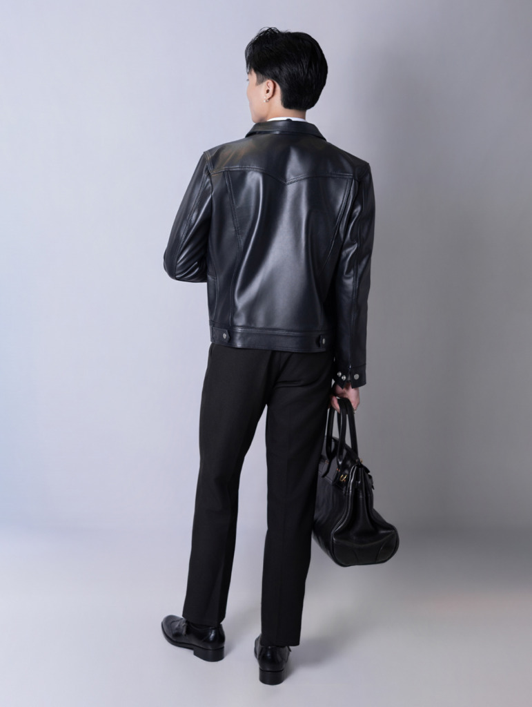JOAQUIN TRUCKER LEATHER JACKET - Đen - Ảnh 4
