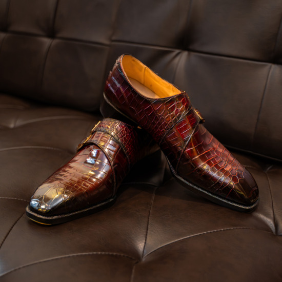 VITRO DOUBLE MONKTRAP CROCODILE - Chocolate brown