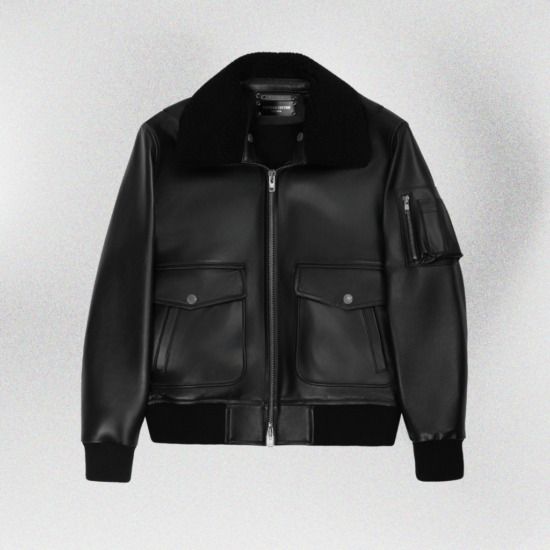 AVIATOR BOMBER LEATHER JACKET - Black