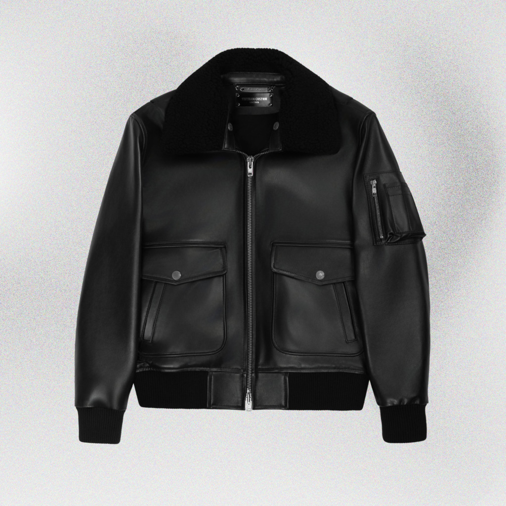 AVIATOR BOMBER LEATHER JACKET - Đen