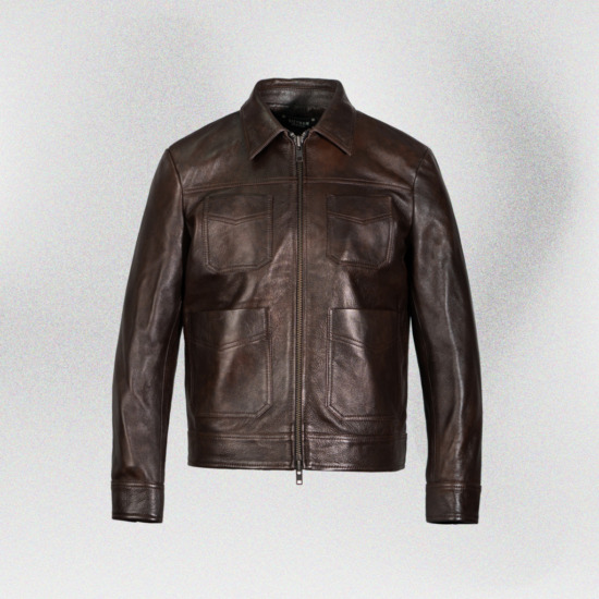 LEONARD BLOUSON LEATHER JACKET - Nâu chocolate