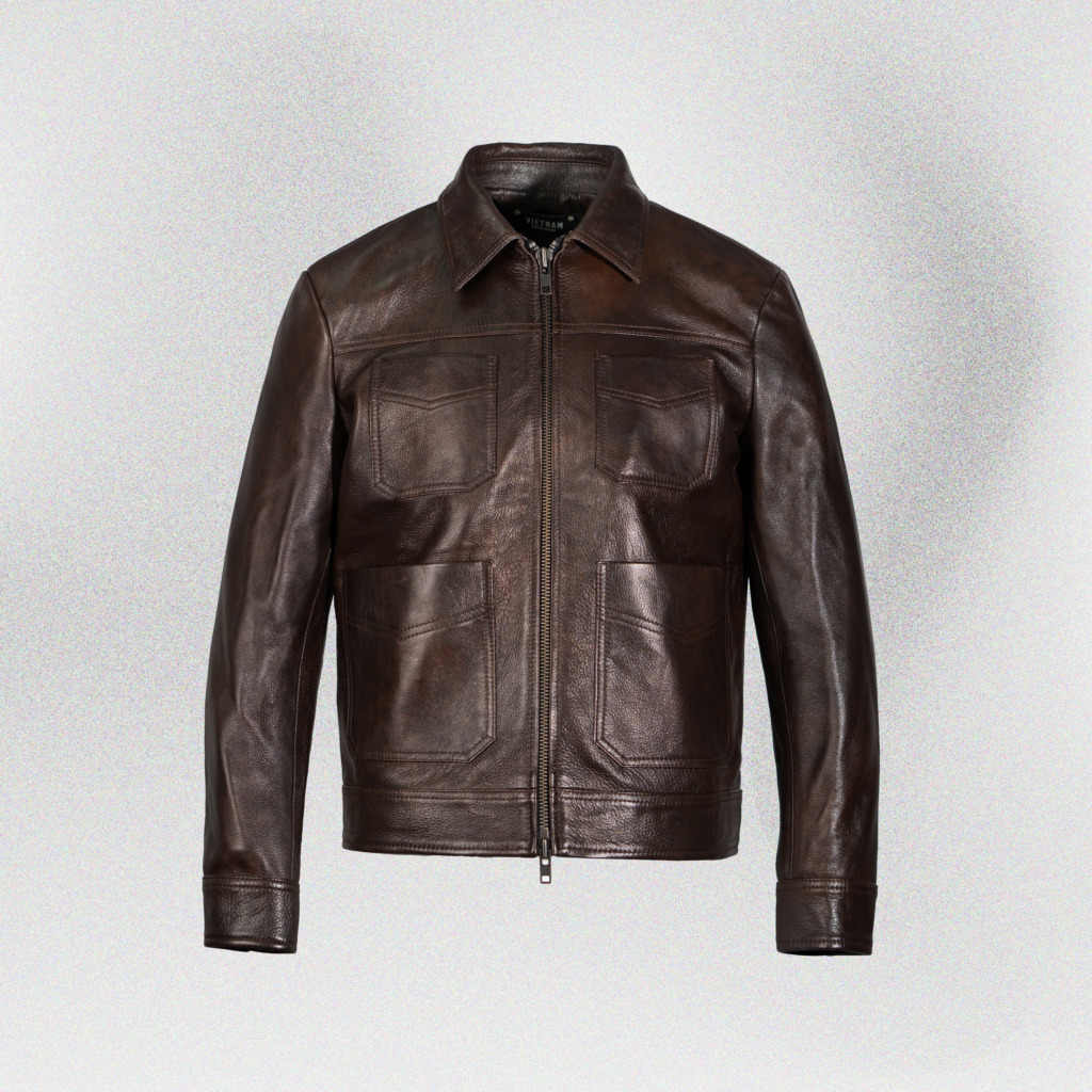 LEONARD BLOUSON LEATHER JACKET - Nâu chocolate