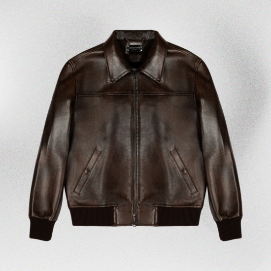MOBSTER BOMBER LEATHER JACKET - Nâu