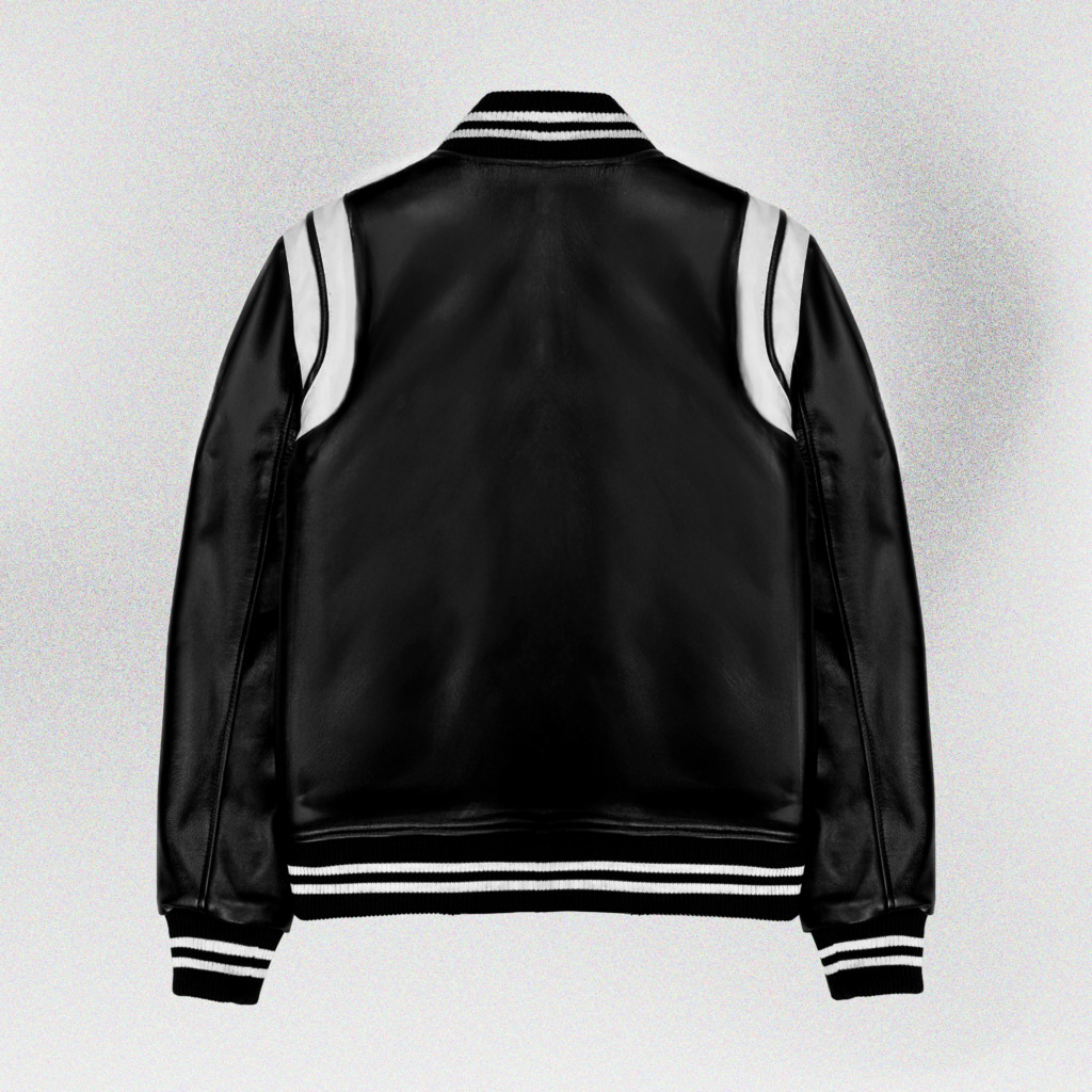 TEDDY VARSITY LEATHER JACKET - Đen - Ảnh 2