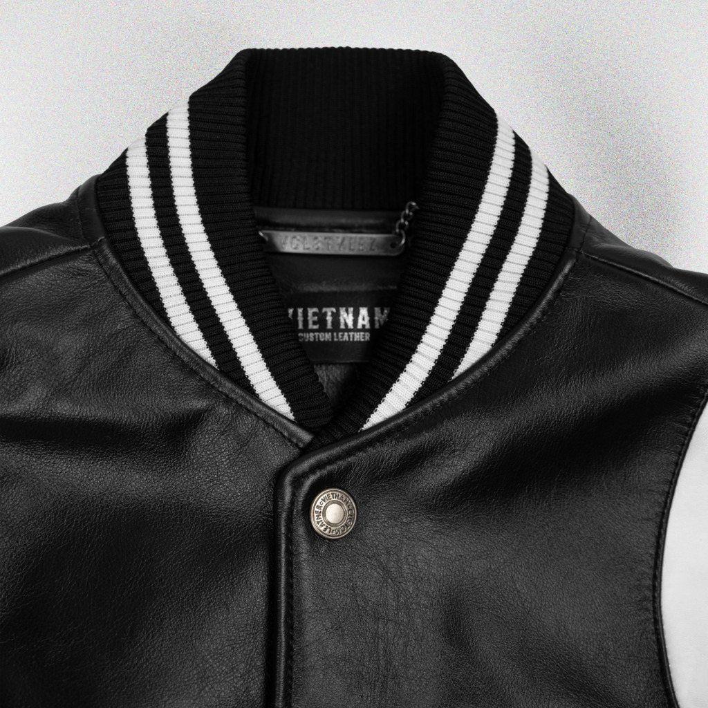 TEDDY VARSITY LEATHER JACKET - Đen - Ảnh 3