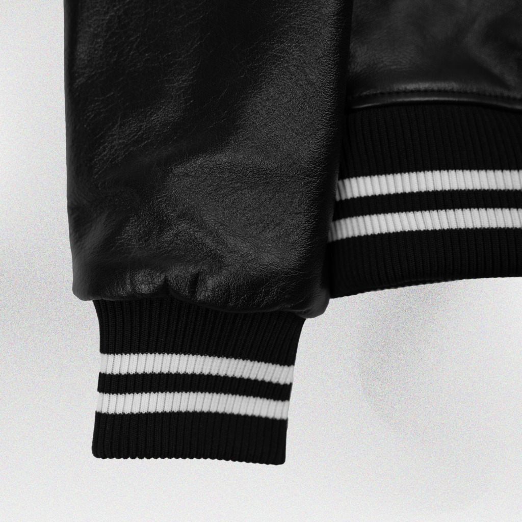TEDDY VARSITY LEATHER JACKET - Đen - Ảnh 7