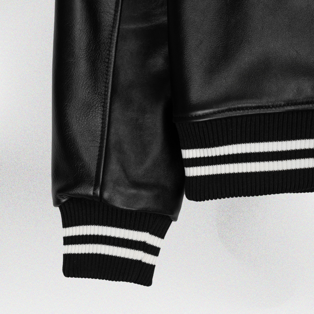 TEDDY VARSITY LEATHER JACKET - Đen - Ảnh 8