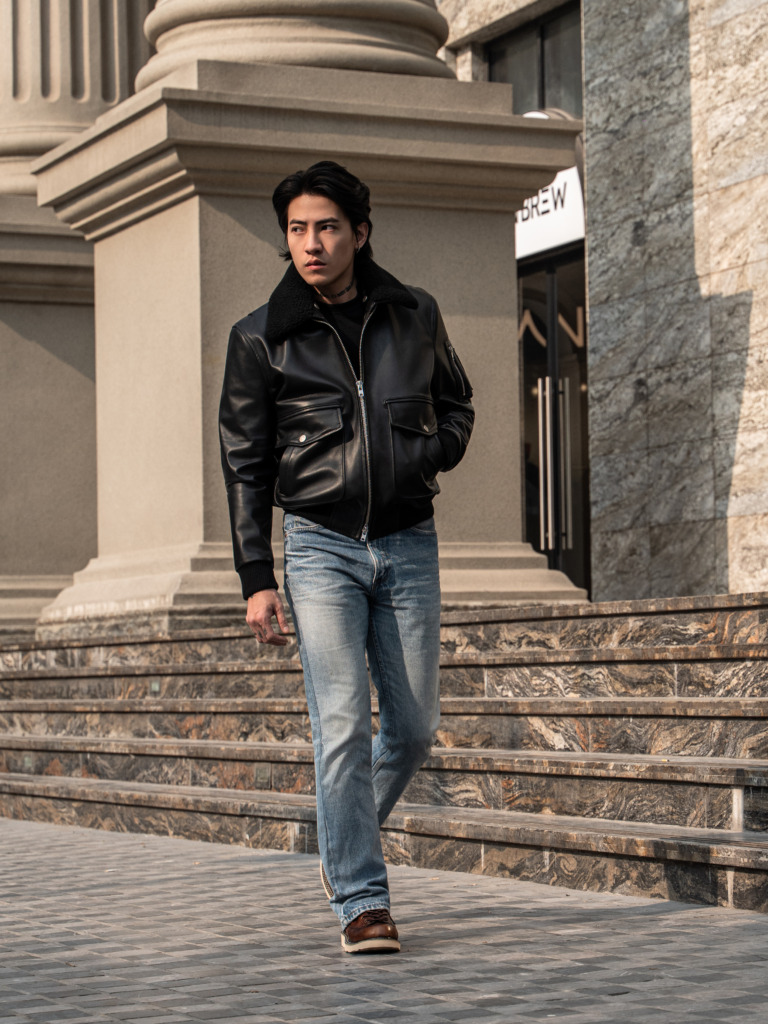 AVIATOR BOMBER LEATHER JACKET - Đen - Ảnh 15