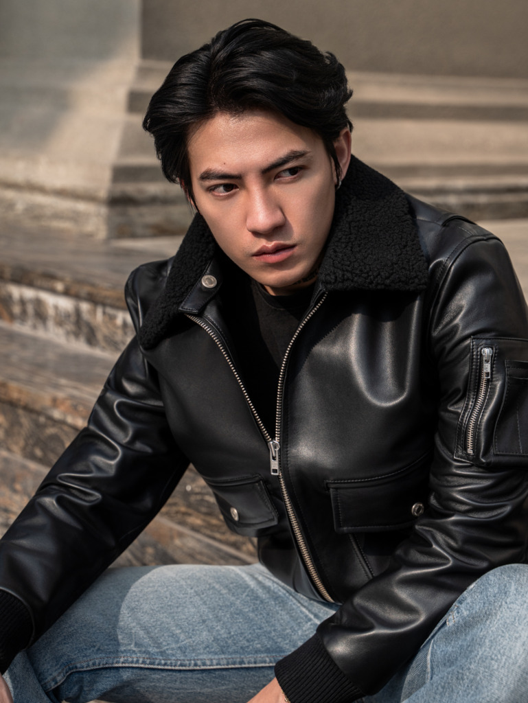 AVIATOR BOMBER LEATHER JACKET - Đen - Ảnh 19