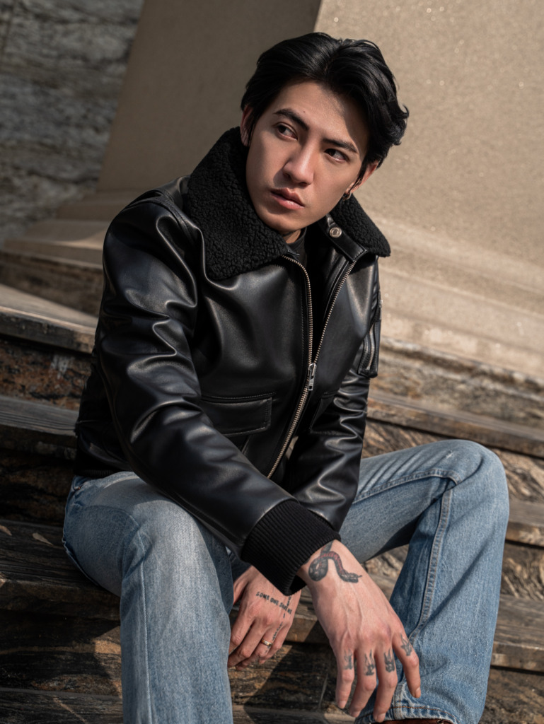 AVIATOR BOMBER LEATHER JACKET - Đen - Ảnh 20