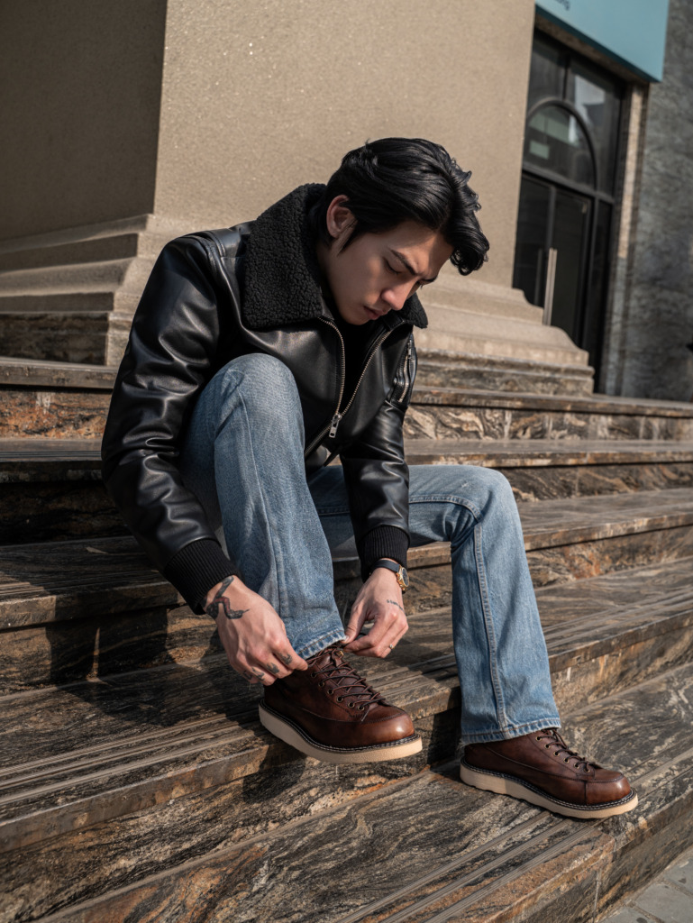 AVIATOR BOMBER LEATHER JACKET - Đen - Ảnh 22