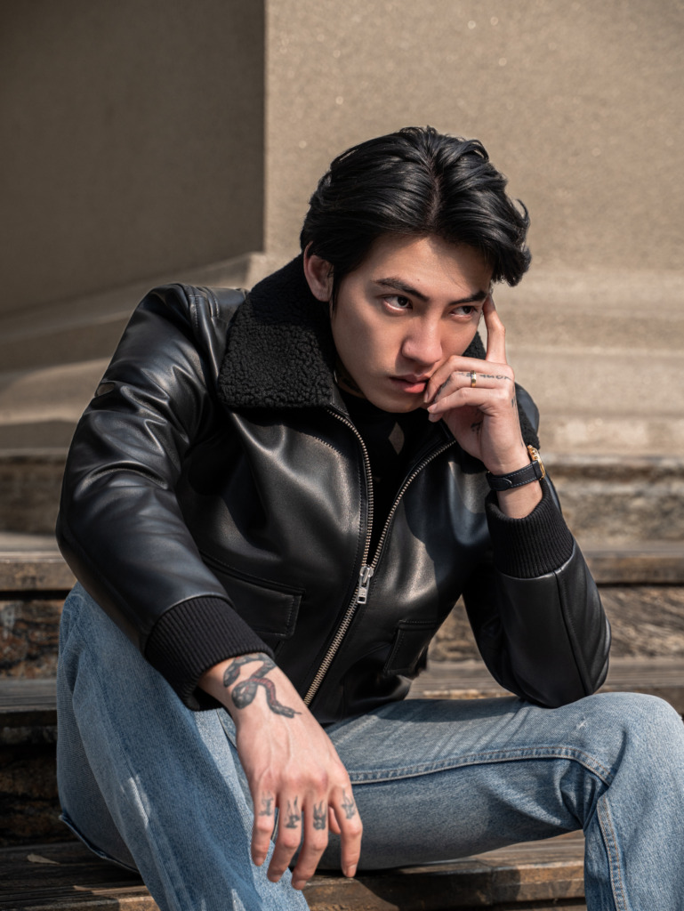 AVIATOR BOMBER LEATHER JACKET - Đen - Ảnh 24