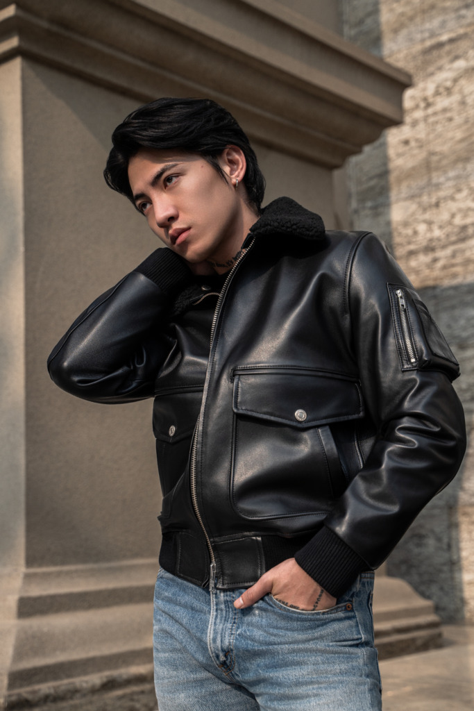 AVIATOR BOMBER LEATHER JACKET - Đen - Ảnh 25