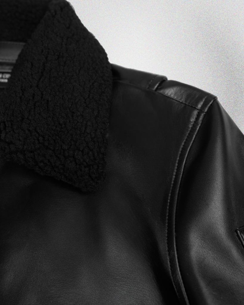 AVIATOR BOMBER LEATHER JACKET - Đen - Ảnh 4