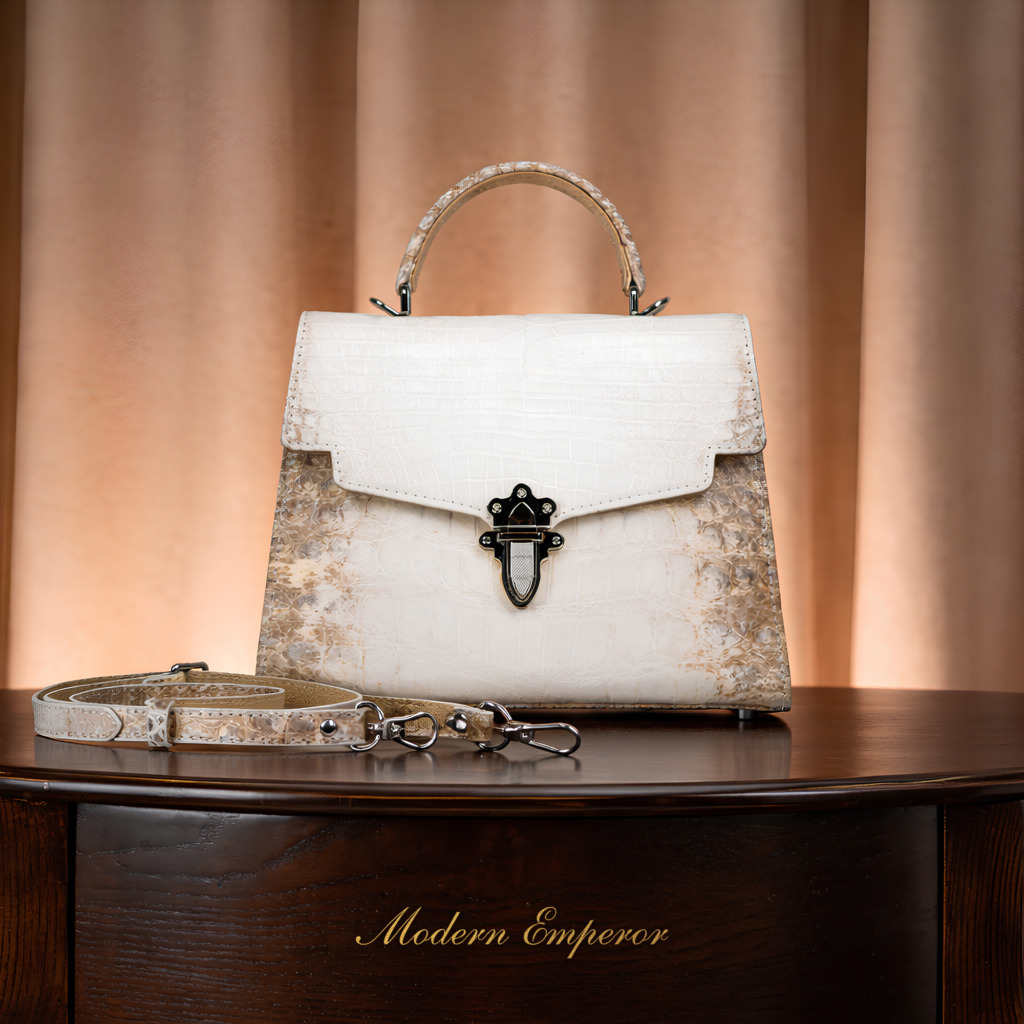 Katarina Crocodile Leather Bag - Trắng