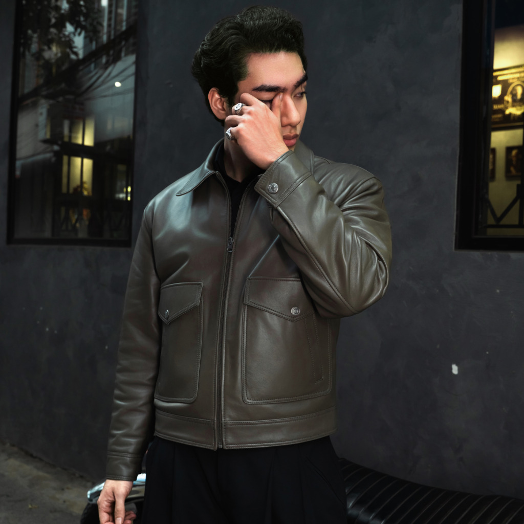 RAFAEL BOXY LEATHER JACKET - Dark olive - Image 10