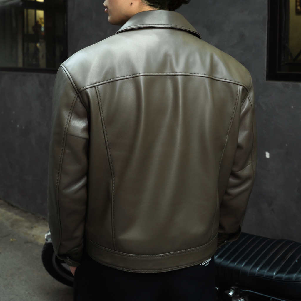 RAFAEL BOXY LEATHER JACKET - Dark olive - Image 13
