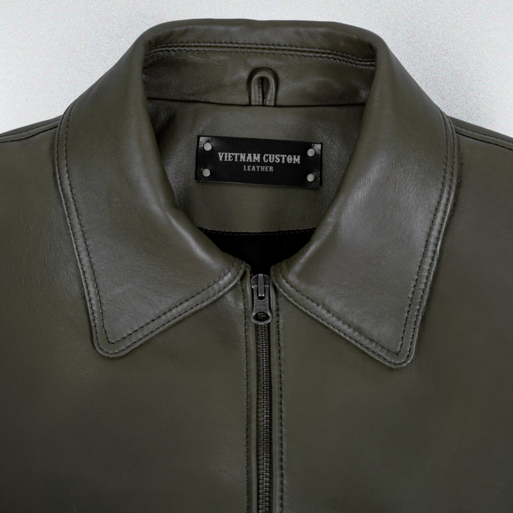 RAFAEL BOXY LEATHER JACKET - Dark olive - Image 3