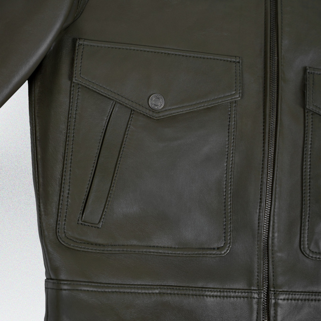 RAFAEL BOXY LEATHER JACKET - Dark olive - Image 5