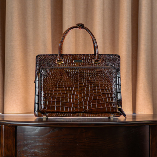 Valente Crocodile Leather Bag - Nâu