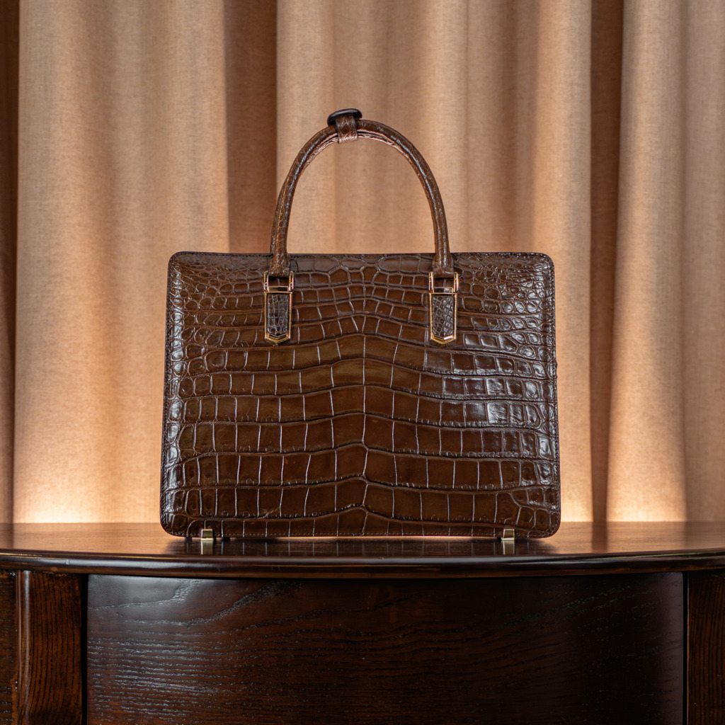 Valente Crocodile Leather Bag - Nâu - Ảnh 2