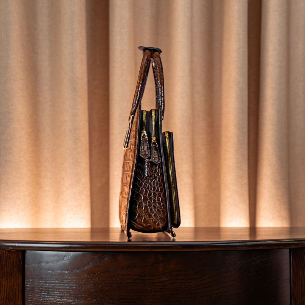 Valente Crocodile Leather Bag - Nâu - Ảnh 3