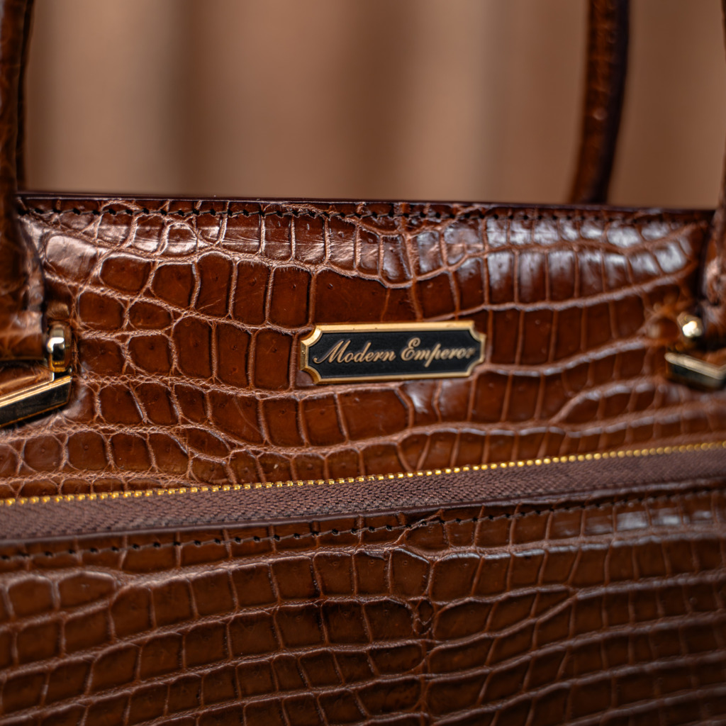 Valente Crocodile Leather Bag - Nâu - Ảnh 4