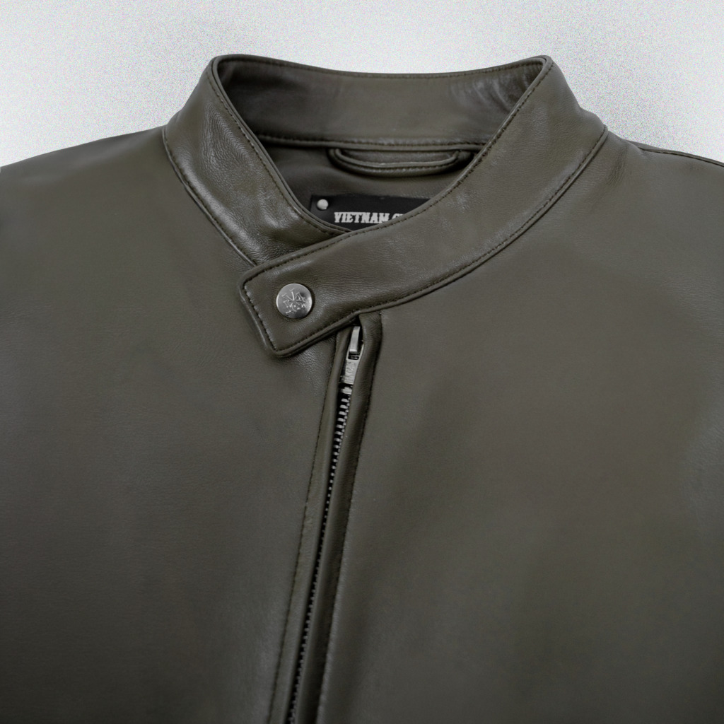 YAKUZA RACER LEATHER JACKET - Xanh rêu - Ảnh 3