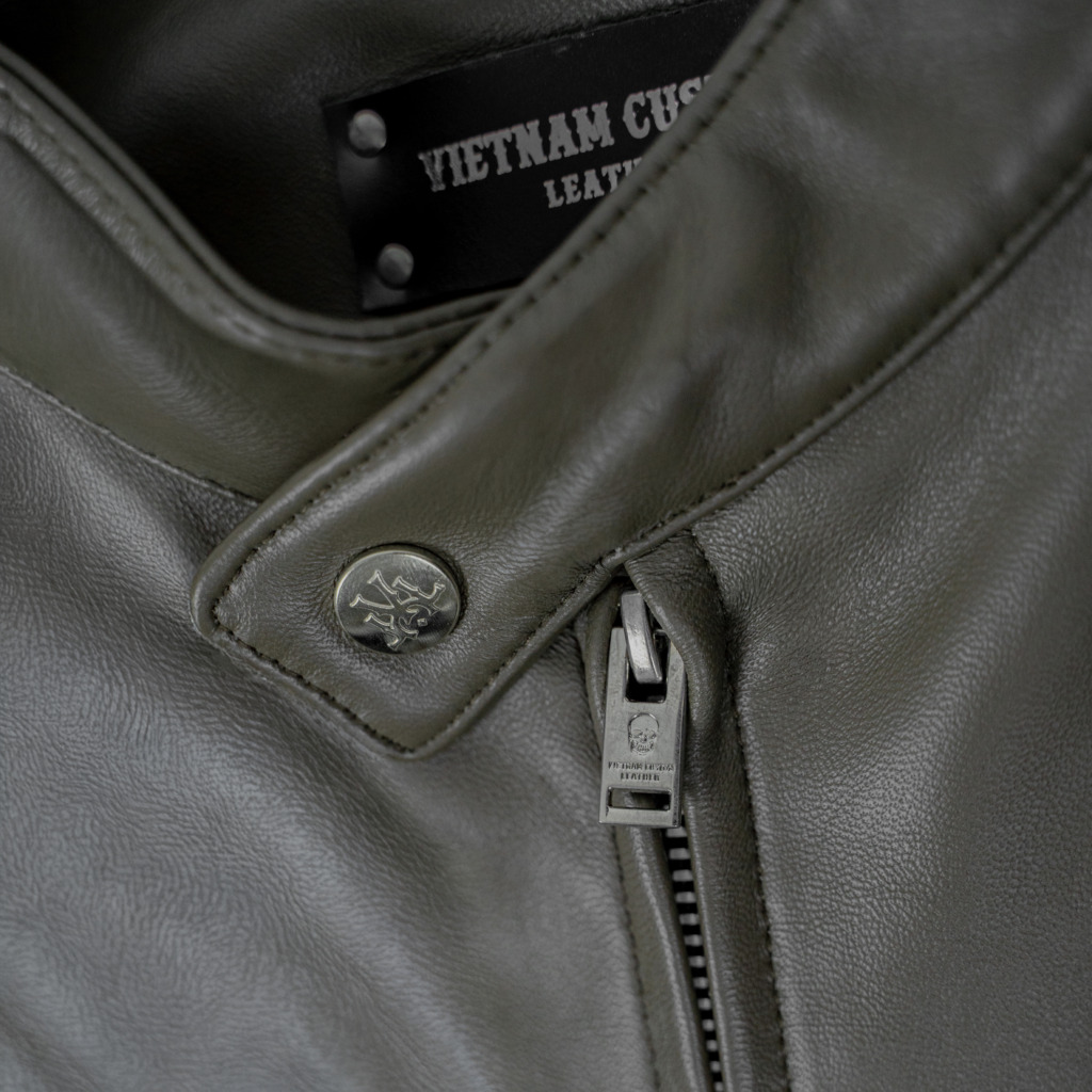 YAKUZA RACER LEATHER JACKET - Xanh rêu - Ảnh 4